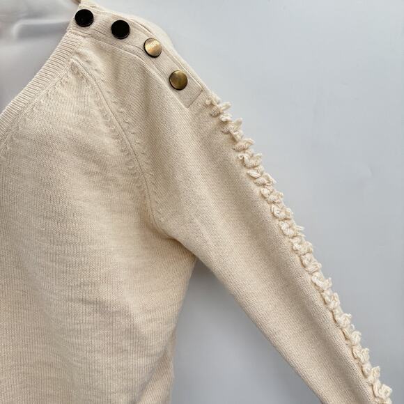 ottod'Ame Wool Blend Fringe Detail Sweater Sz 8 Beige Relaxed Boho Quiet Luxury - Picture 3 of 12